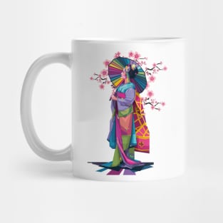 Geisha with rainbow umbrella Mug